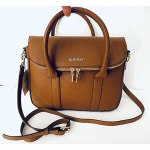 NWT Ellen Tracy Brown ISLA Pebble Grain Top Handle Satchel Crossbody Bag